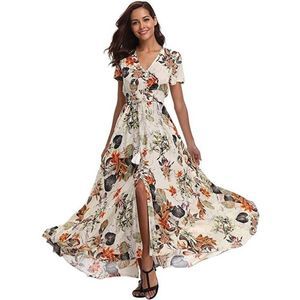 Floral Print Boho Maxi Dress with Tassels and Front Slit